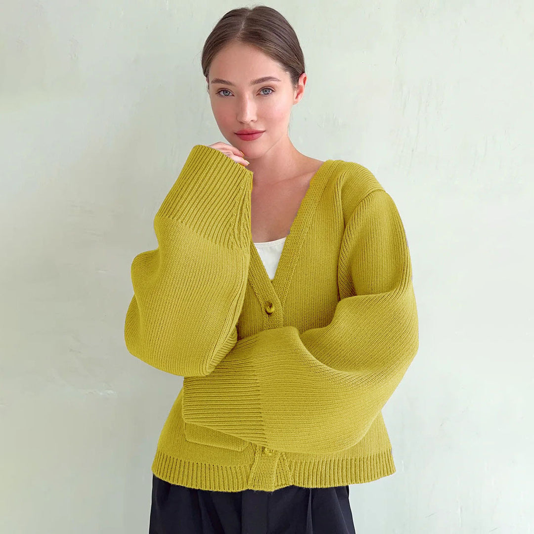 Damen Modische Strickjacke mit XL-Ärmeln und Taschen EB