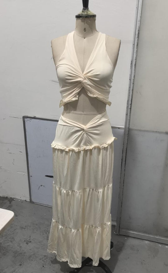 Damen Maxikleid mit raffiniertem Knoten-Design und Rüschen EB