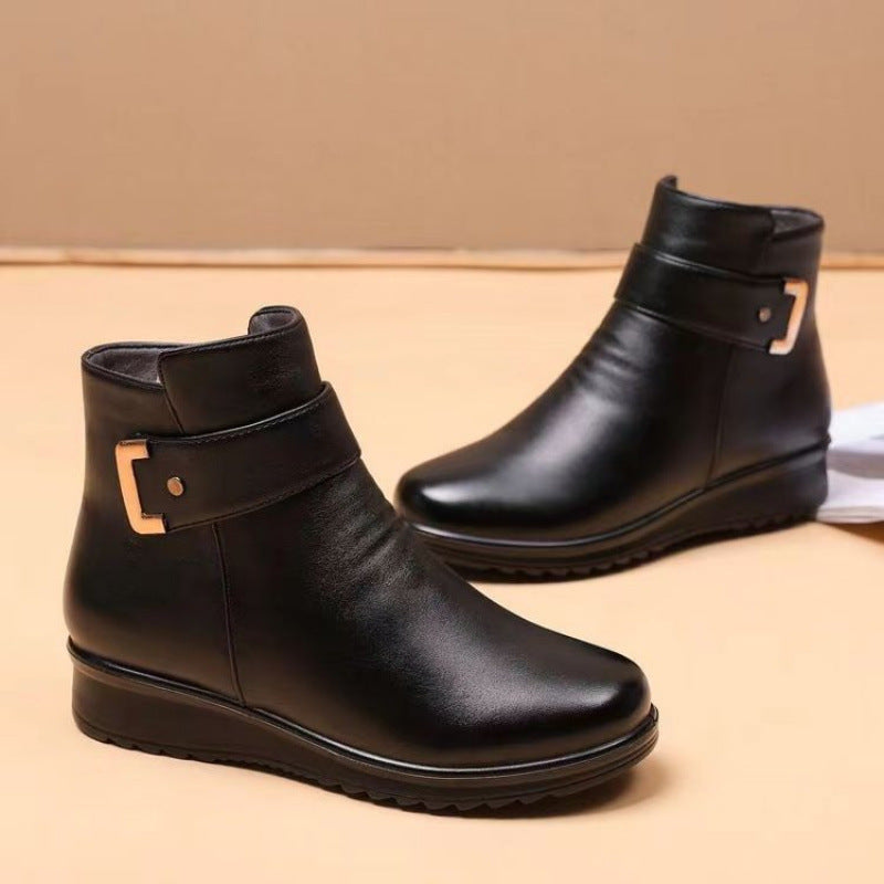 Damen Modische Stiefeletten mit Fleece-Futter und elegantem Schnallen-Detail EB