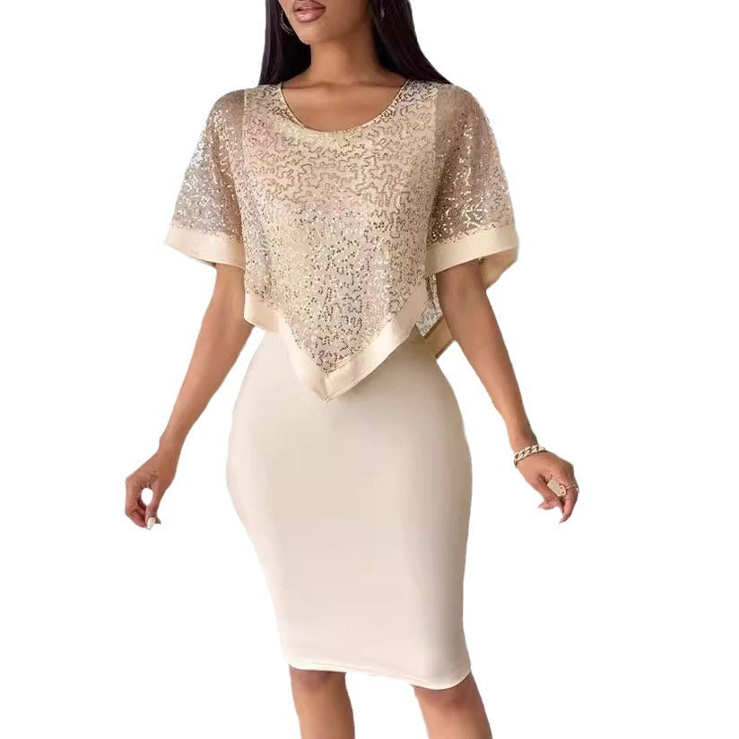 Damen elegante Abendrobe mit glitzerndem Überwurf EB
