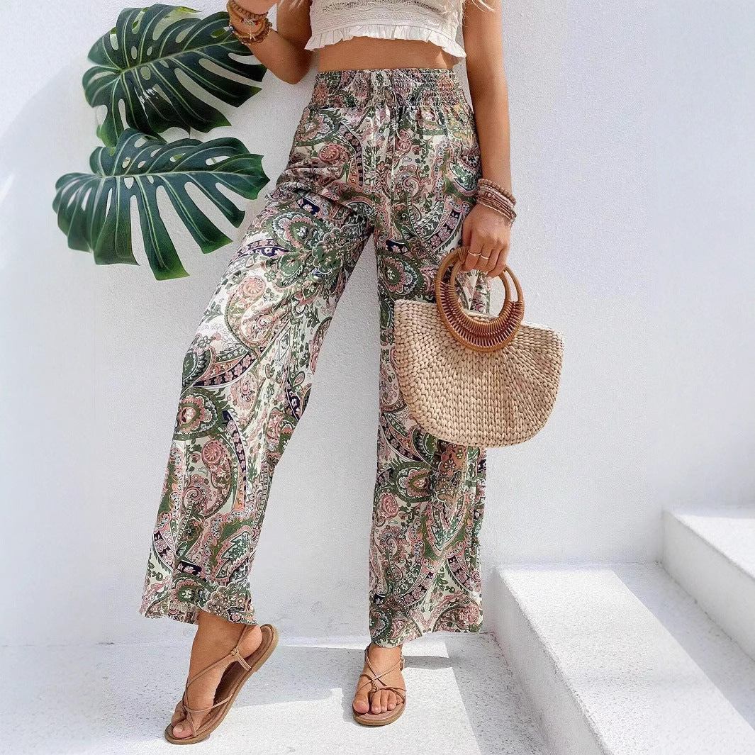 Damen weite Palazzo-Hose mit elastischem Bund und paisley Muster EB