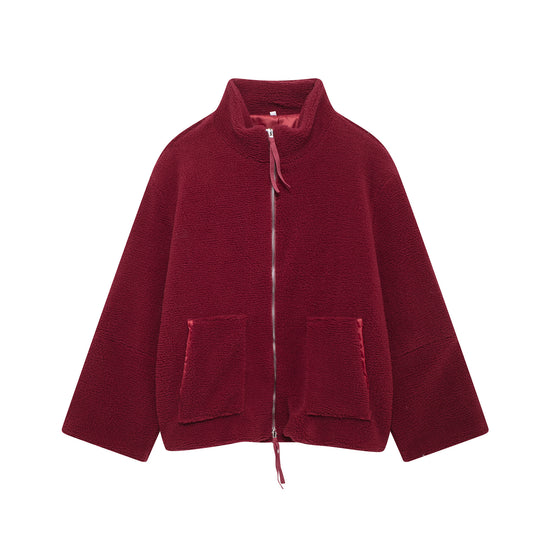 Damen Kuschelige Fleecejacke mit hohe Kragen und praktischen Taschen EB