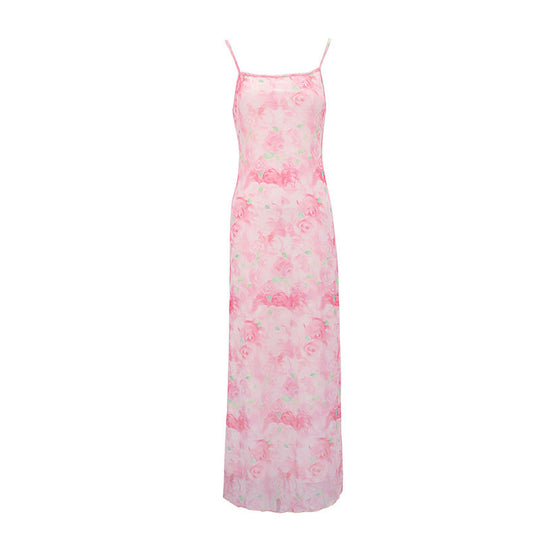 Damen elegantes Blumenmuster Maxikleid EB