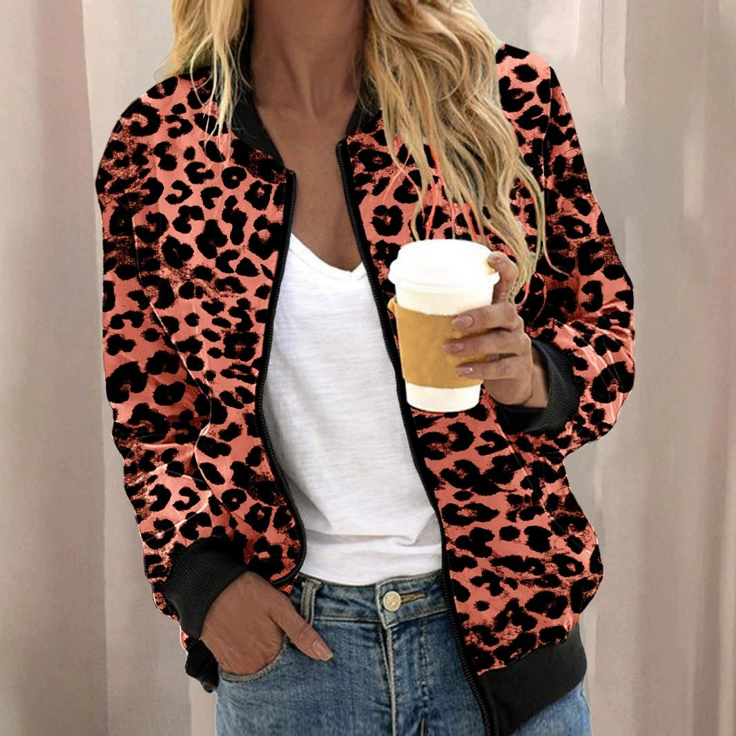 Damen sportliche Leopardenmuster Bomberjacke EB