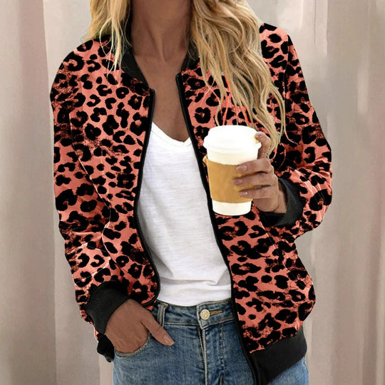 Damen sportliche Leopardenmuster Bomberjacke EB