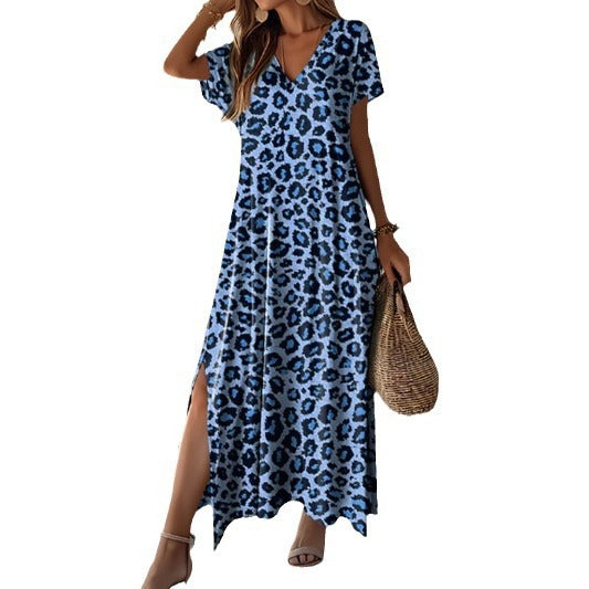 Damen Maxikleid mit tiefem V-Ausschnitt und seitlichem Schlitz EB