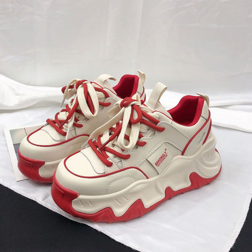 Damen trendige Chunky-Sneaker mit strapazierfähigem Obermaterial und markantem Profil EB