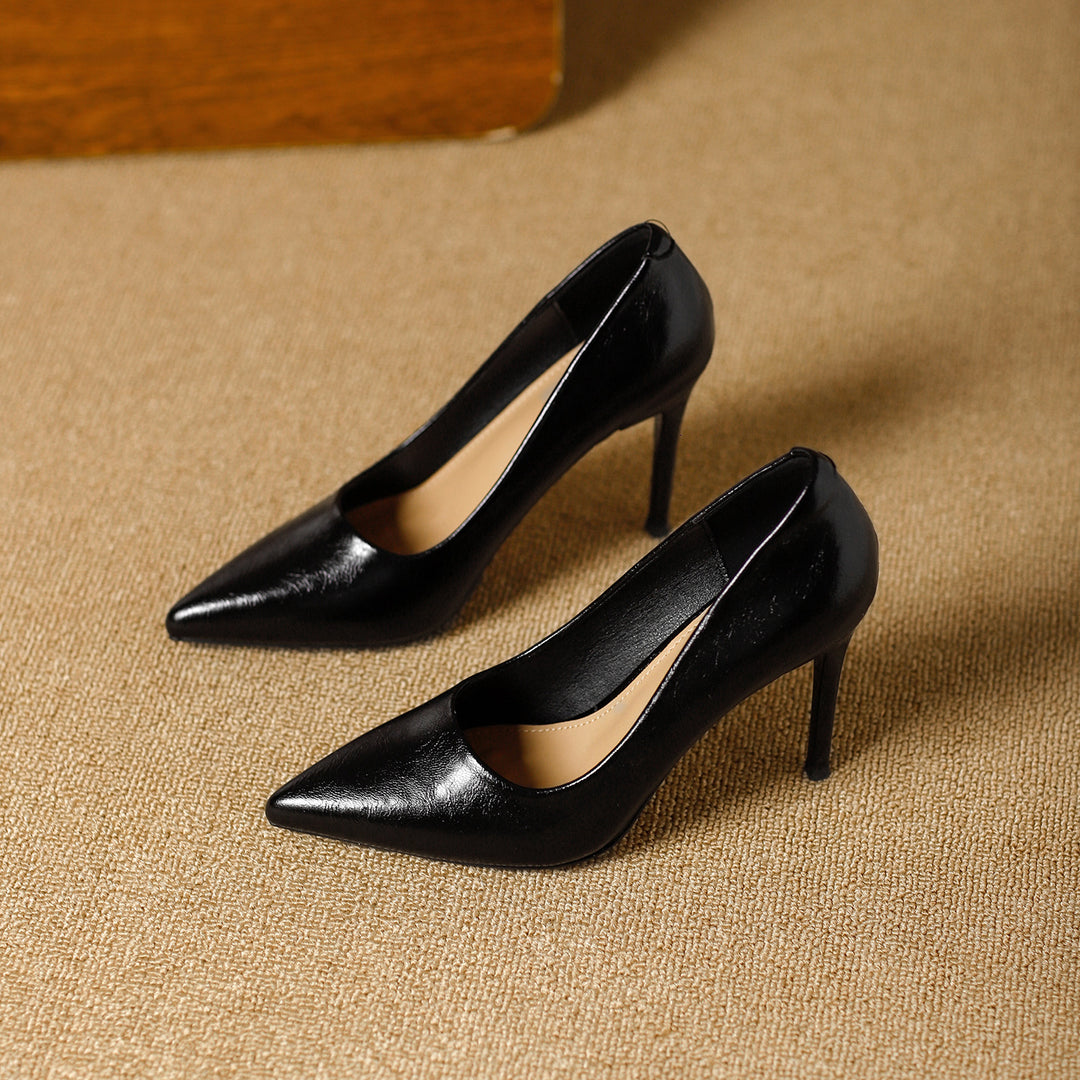 Damen elegante spitze Pumps mit hochwertiger Lederoberfläche EB