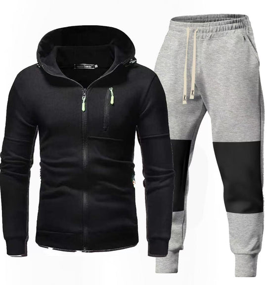 Herren Sportliches Hoodie- und Jogginghose-Set mit Funktionalen Reißverschlusstaschen EB