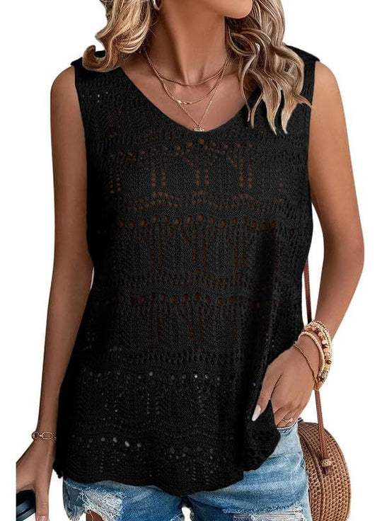 Damen Stricktop mit luftiger Häkelstruktur EB