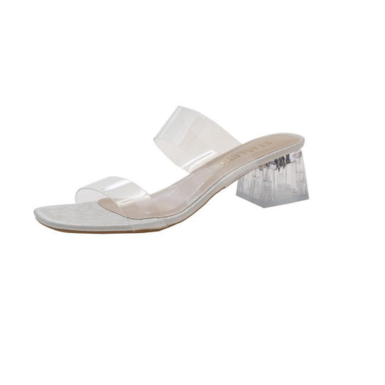 Damen transparente Mules mit blockiertem Acrylabsatz EB