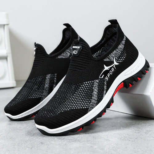 Damen Sportliche Slip-On Sneakers mit atmungsaktivem Strickdesign EB