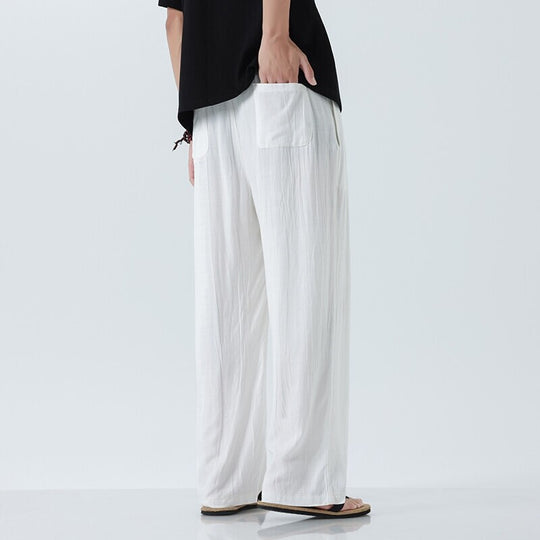 Herren nan weite Leinenhose mit verstellbarem Tunnelzugbund, lässiger Bundfaltenoptik und seitlichen Eingrifftaschen EB