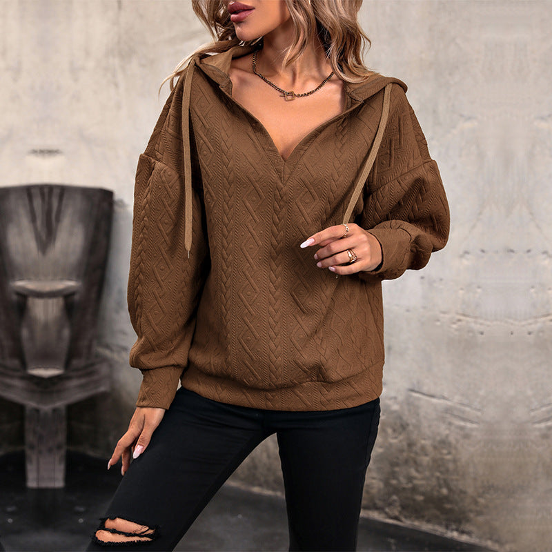 Damen Kapuzenpullover mit strukturiertem Zopfmuster EB