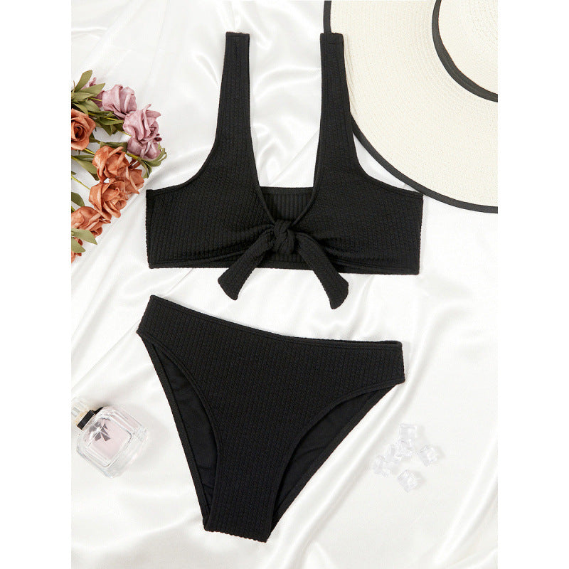 Damen Triangel-Bikini mit modischem Knotendetail und hochwertiger Textur EB