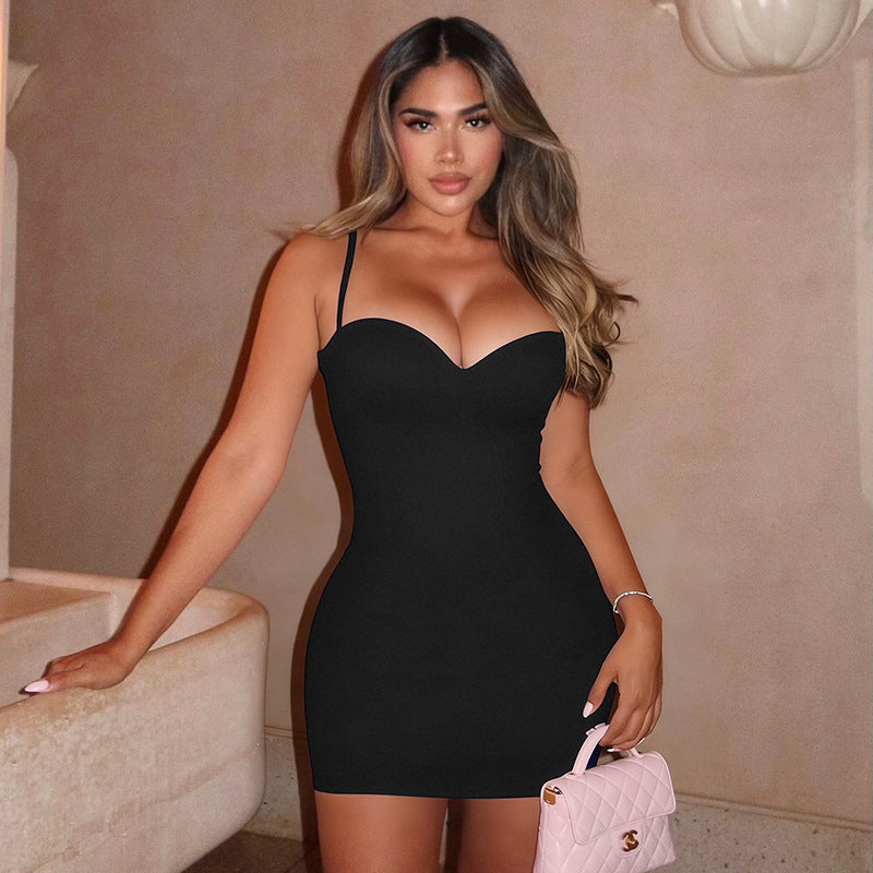 Damen Figurbetontes Minikleid mit Herzausschnitt und Spaghettiträgern EB