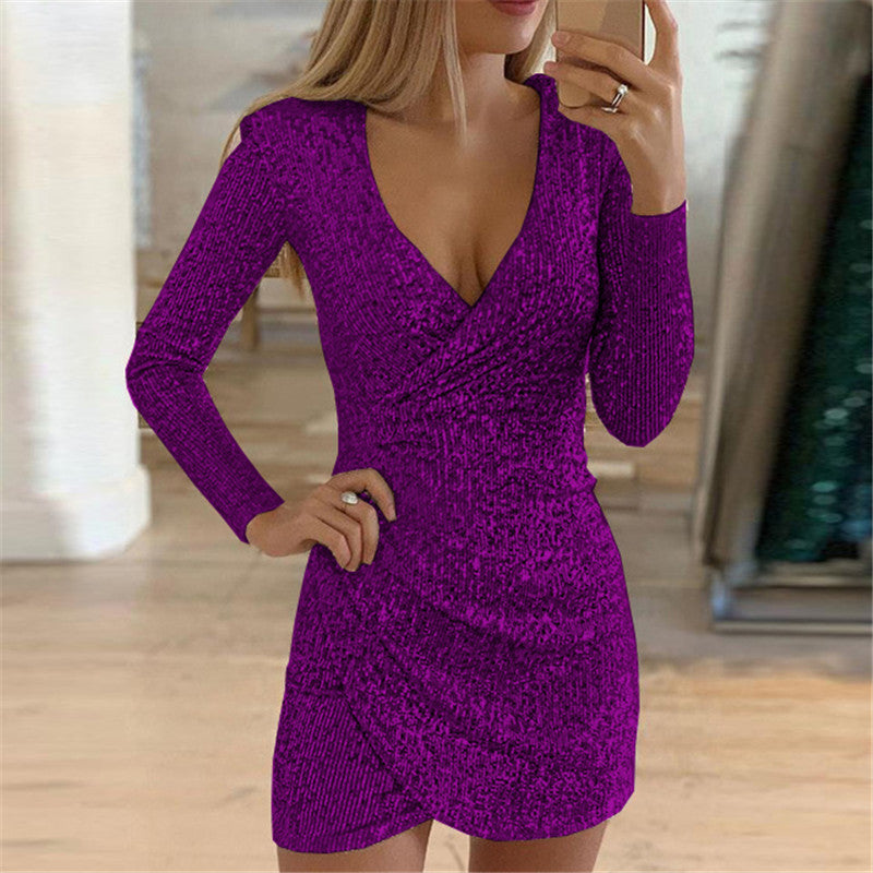 Damen Funkelndes Partykleid mit figuroptimierendem Schnitt und V-Ausschnitt EB