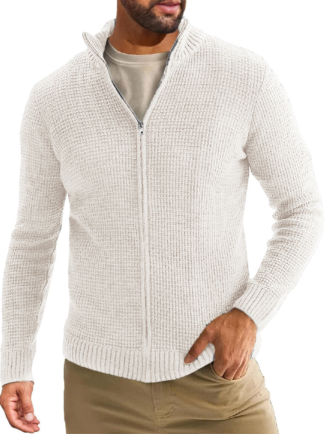 Herren Strickjacke mit hohem Kragen und praktischem Reißverschluss EB