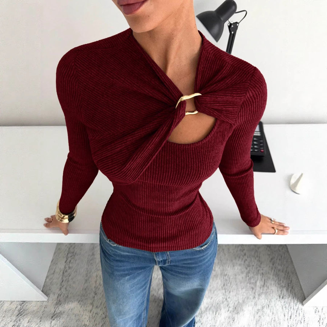 Damen Elegantes asymmetrisches Oberteil mit hochwertigem Knotendesign EB