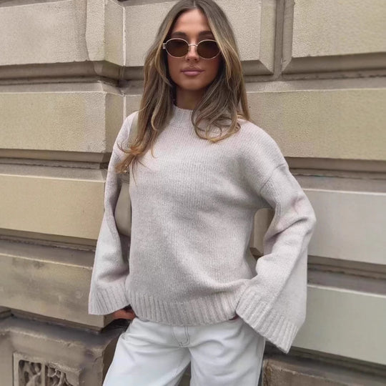 Damen Strickpullover mit weitem Schnitt und elegantem Rollkragen EB
