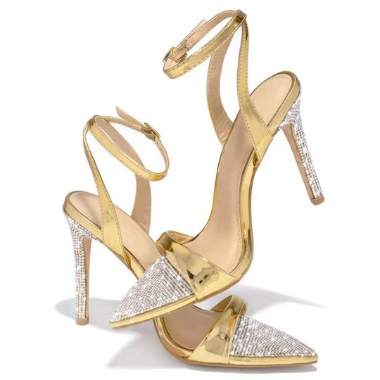 Damen High-Heels mit funkelndem Strassdesign und elegantem Riemen EB