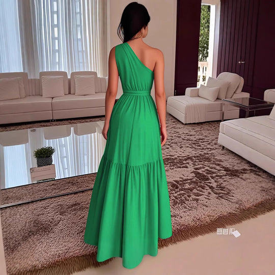 Damen Maxi-Kleid mit asymmetrischem Schnitt und elegantem Taillengürtel EB