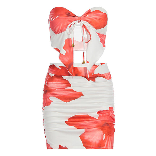 Damen figurbetontes Kleid mit floralem Design und Raffungsdetails EB