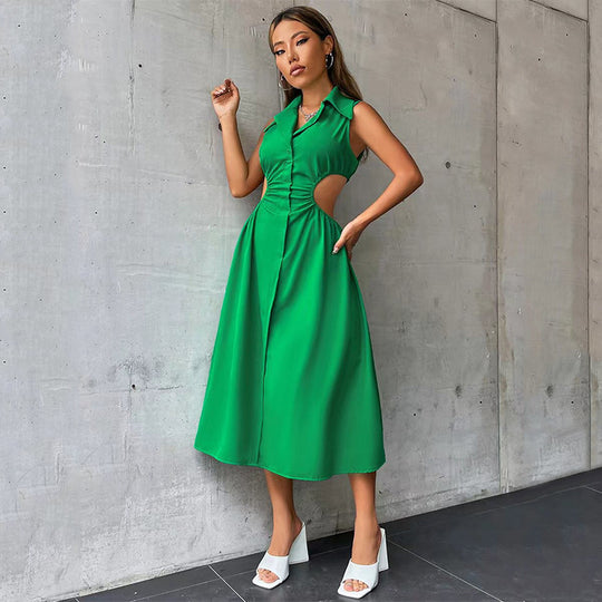 Damen elegantes Maxikleid mit tailliertem Design und raffinierten Cut-Outs EB