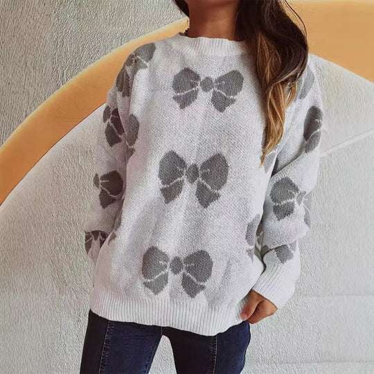 Damen lässiger Pullover mit verspieltem Schleifenmuster EB