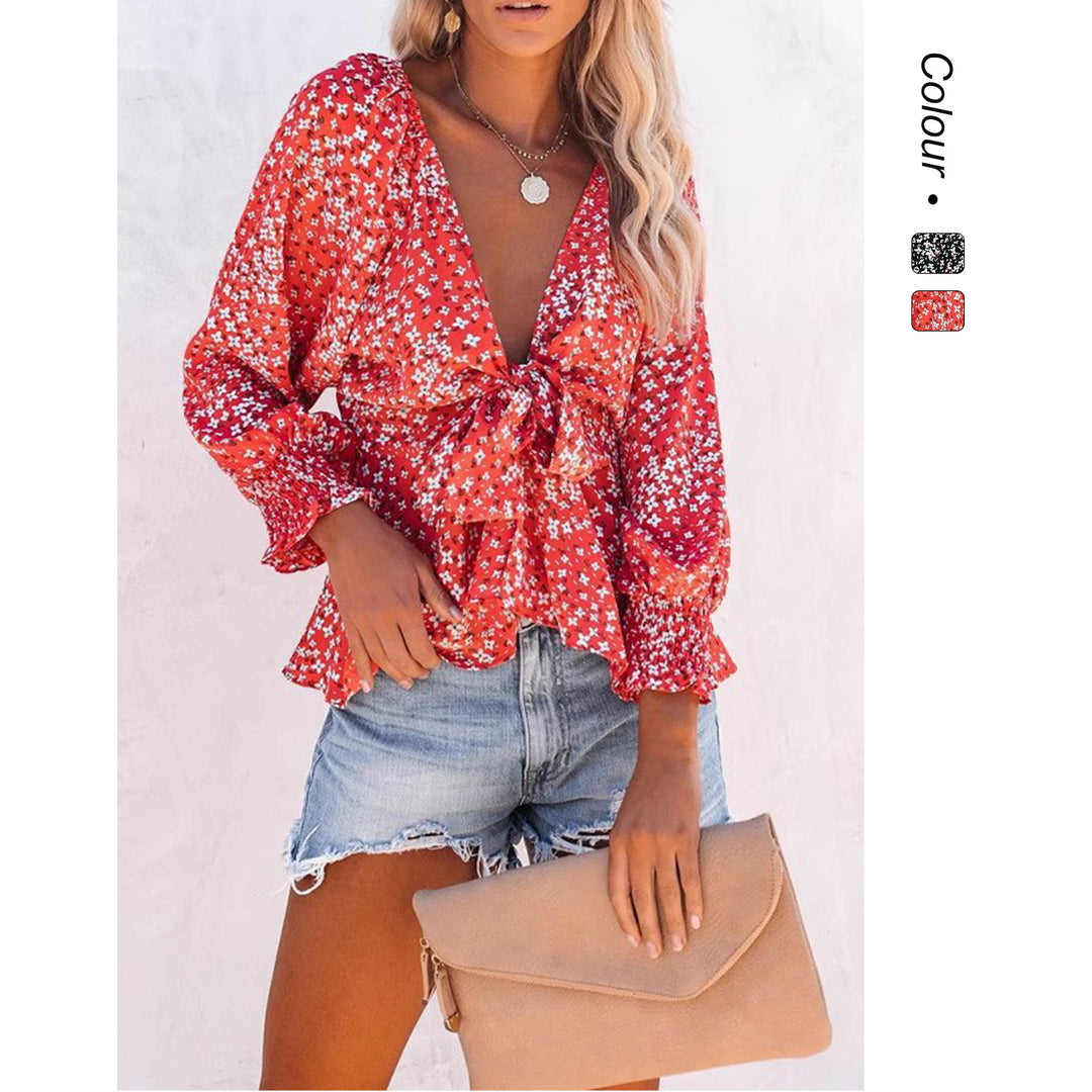 Damen Blusentop mit verspieltem floralem Muster und elegantem Knotendetail EB