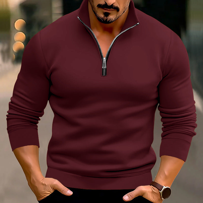 Herren nan taillierter Feinstrickpullover mit kurzem Reißverschluss und Stehkragen EB