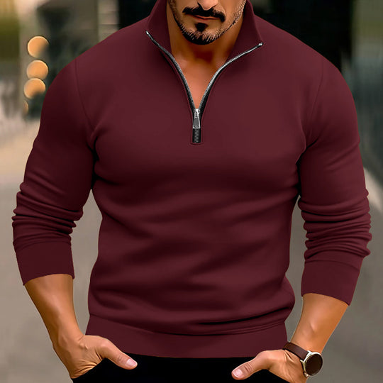 Herren nan taillierter Feinstrickpullover mit kurzem Reißverschluss und Stehkragen EB