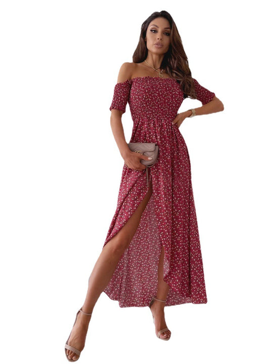 Damen Maxikleid mit raffinierten Puffärmeln und elegantem seitlichen Schlitz EB