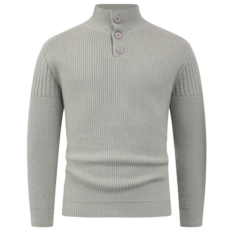 Herren Strickpullover mit hohem Kragen und Knopfdetails EB