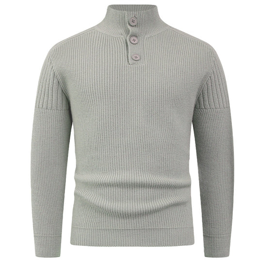 Herren Strickpullover mit hohem Kragen und Knopfdetails EB