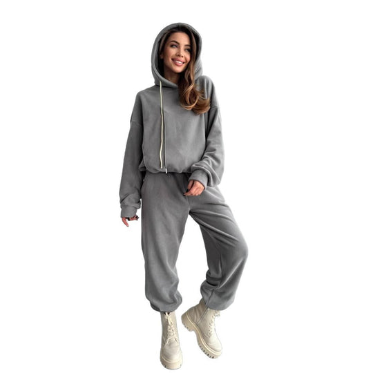 Damen Oversize-Fleece-Hoodie mit Kapuze und taillierter Tapered-Jogginghose EB