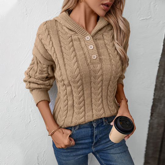 Damen Strickpulli mit Kapuze und Zopfmuster EB