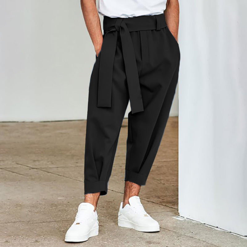 Herren elegante Freizeithose mit bindbarem Taillenband und weitem Schnitt EB