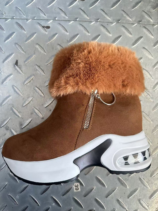 Damen Sneaker-Stiefel mit weichem Kunstfellkragen und trendigem Reißverschluss EB