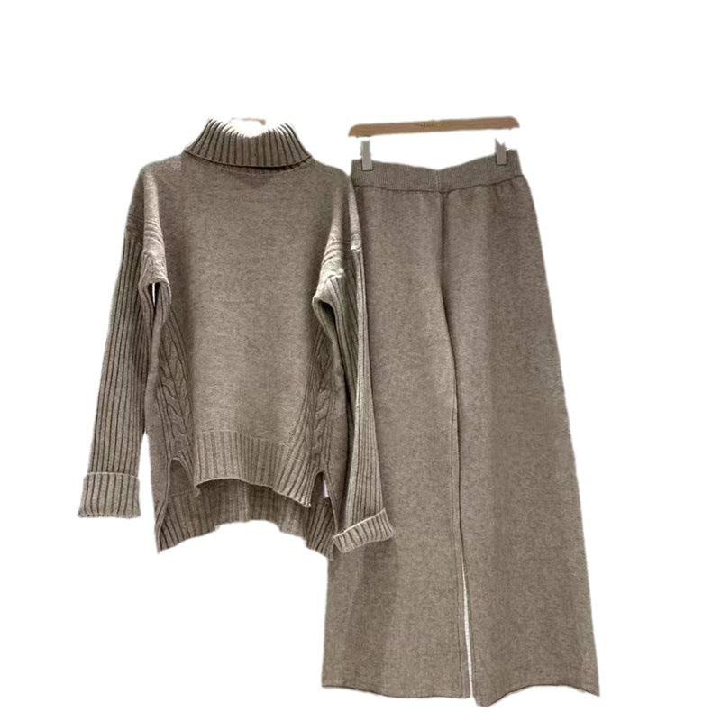Damen modisches Strickset mit hohem Kragen und weitem Bein EB