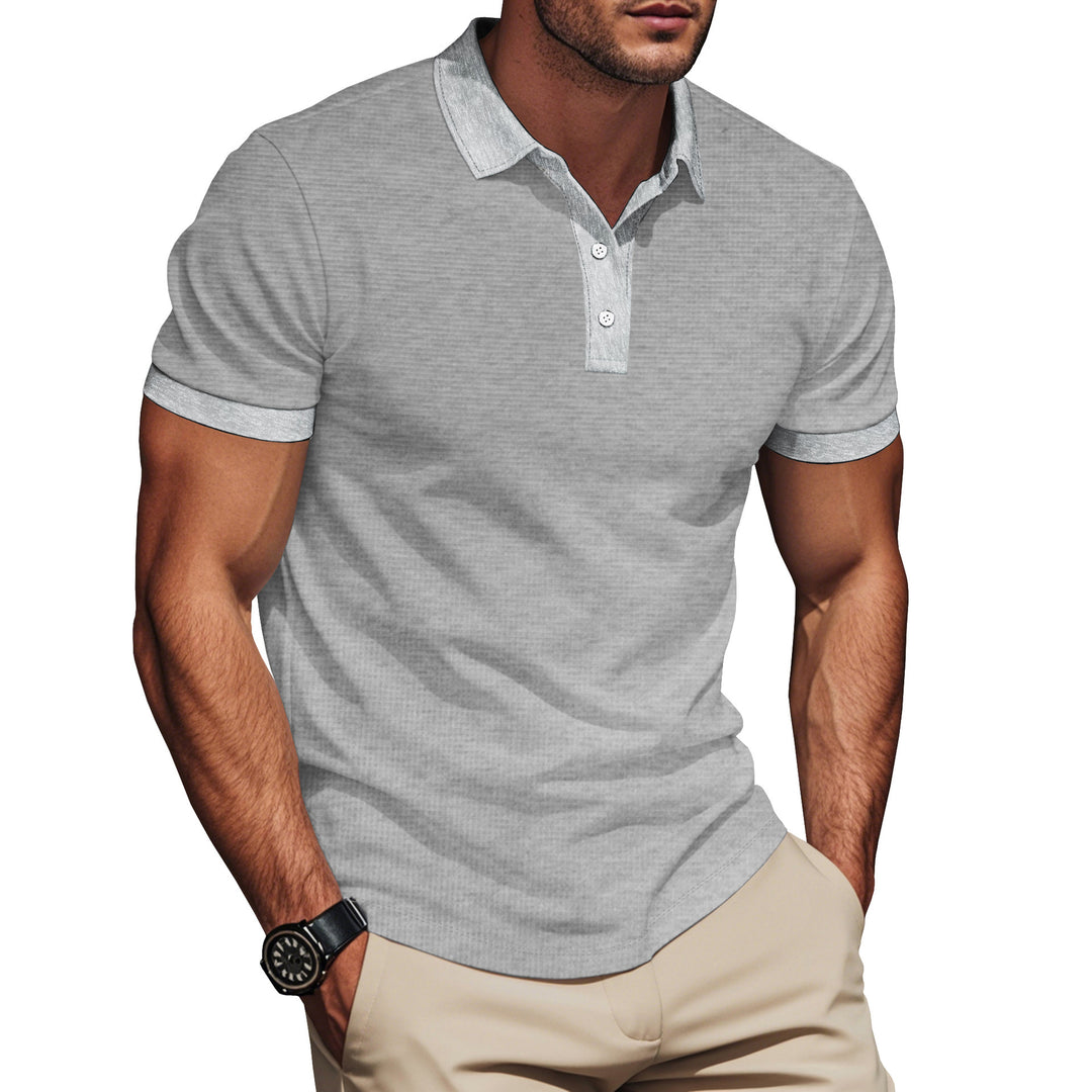 Herren nan elegantes Struktur-Poloshirt mit Kentkragen, kurzer Knopfleiste und atmungsaktivem Stretchjersey EB