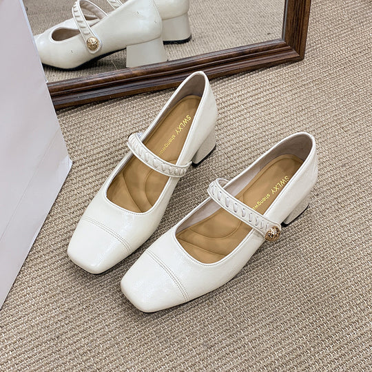 Damen elegante Sling-Pumps mit dekorativem Riemen und komfortablem Blockabsatz EB