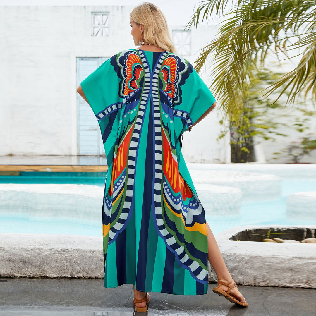 Damen Strandkleid im bunten Grafischen Design EB
