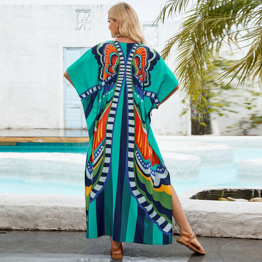 Damen Strandkleid im bunten Grafischen Design EB