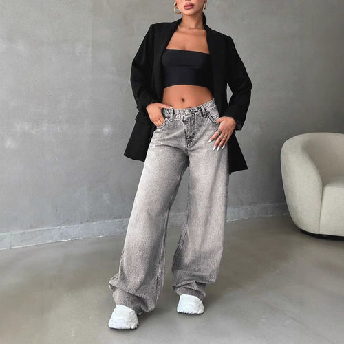 Damen Weite High-Waist Jeans mit elegantem Design und lässigem Schnitt EB