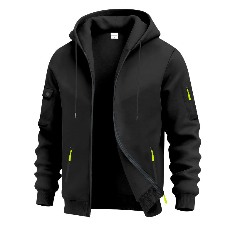 Herren nan technische Zip-Hoodiejacke mit wasserabweisenden Reißverschlusstaschen, Kapuze und verstärkten Ärmelpaspeln EB