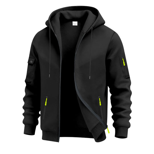 Herren nan technische Zip-Hoodiejacke mit wasserabweisenden Reißverschlusstaschen, Kapuze und verstärkten Ärmelpaspeln EB