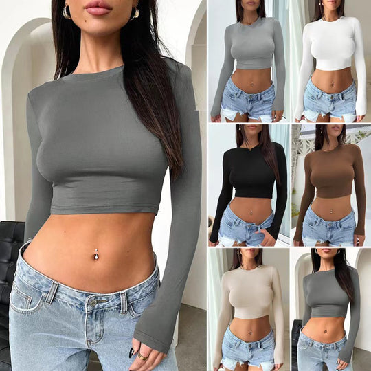 Damen langärmliges Crop-Top aus elastischem Material mit figurbetonter Passform EB