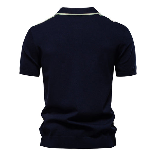 Herren nan retro-inspiriertes Strickpolo mit vertikaler Intarsienstruktur und offenem Kentkragen EB