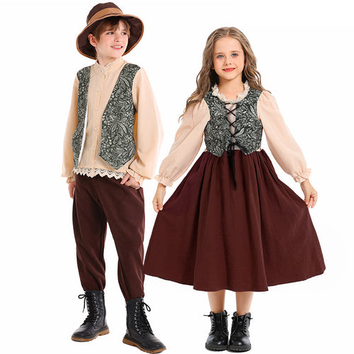 Unisex nan Kinderkostüm Set mit bestickter Paisley-Weste und Rüschenbluse EB